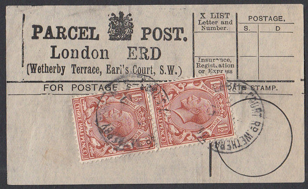 85354 - PARCEL POST LABEL. 1913 label LONDON ERD (Wetherby...