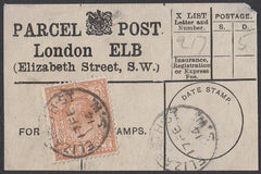 85358 - PARCEL POST LABEL. 1914 label LONDON ELB (Elizabet...