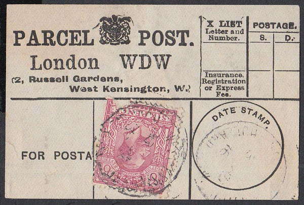 85360 - PARCEL POST LABEL. 1916 label LONDON WDW (2 Russel...
