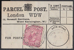 85360 - PARCEL POST LABEL. 1916 label LONDON WDW (2 Russel...