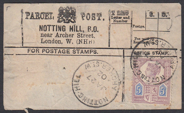 85452 - PARCEL POST LABEL. 1902 label Notting Hill B.O. ne...