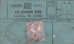 85470 - PARCEL POST LABEL. 1902 label 177 EDGWARE ROAD Lon...