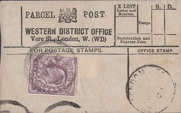 85543 1907(?) PARCEL POST LABEL.