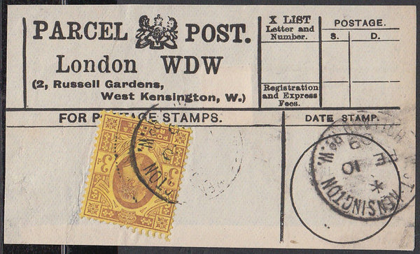 85548 - PARCEL POST LABEL. 1909 label LONDON WDE (2 Russel...