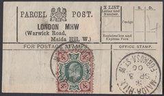 85553 - PARCEL POST LABEL. 1906 label LONDON MHW (Warwick ...