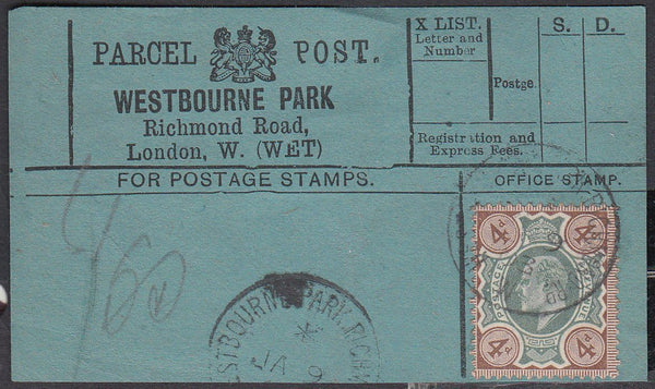 85569 - PARCEL POST LABEL. 1903 blue label WESTBOURNE PARK...