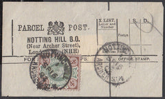 85589 - PARCEL POST LABEL. 1902 label NOTTING HILL B.O. (N...