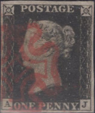 85824 1840-41 1D PL.5 MATCHED PAIR 1D BLACK (SG2) AND 1D RED (SG7) LETTERED AJ.