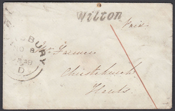 85867 - WILTSHIRE. 1848 envelope Wilton to Christchurchp...
