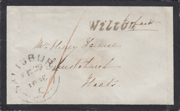 85868 - WILTSHIRE. 1848 mourning envelope Wilton to Christ...