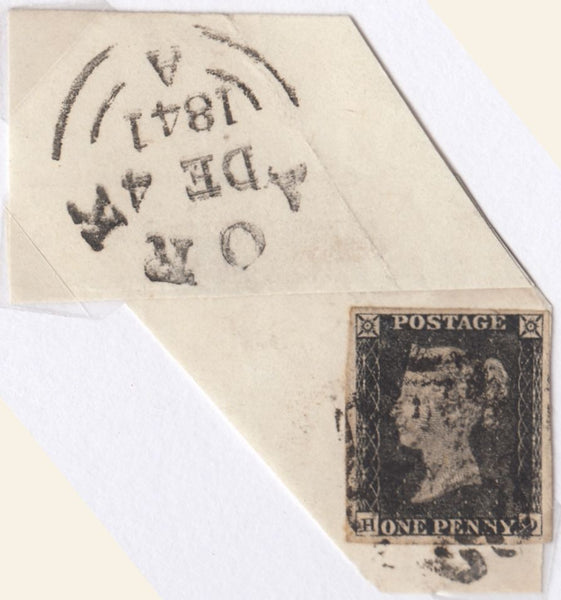 86019 - 1840 1D BLACK PL.2 (SG2)(HD) ON DATED PIECE WITH BLACK MALTESE CROSS. Small piece with fine used