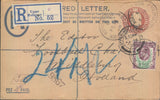 86051 - 1908 REGISTERED MAIL UPPER HOLLOWAY TO HOLLAND/FOOTBALL. Fine KEDVII 3d red/brown registered enve...