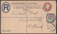 86056 - 1904 REGISTERED MAIL WOOLWICH TO HOLLAND/FOOTBALL.  Fine KEDVII 3d red/brown registered enve...
