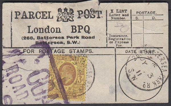 86062 - 1911 PARCEL POST LABEL. Label London BPQ (268 Batt...