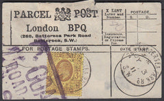 86062 - 1911 PARCEL POST LABEL. Label London BPQ (268 Batt...
