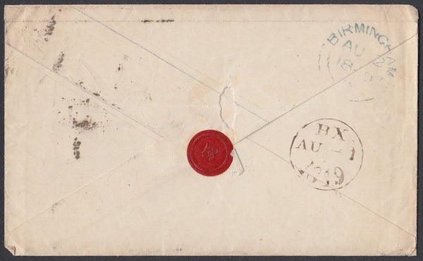 86081 - WAFER SEAL. 1849 1d pink envelope London to Birmin...
