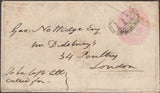 86084 1844 1D PINK ENVELOPE BRAINTREE TO LONDON WITH WAFER SEAL GOTHIC 'J'.