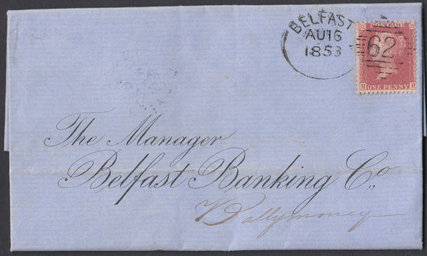 86108 - BELFAST/62 IRISH TYPE b SPOON ON COVER (RA13). 1858 entire Bel...