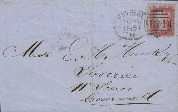 86137 - BRISTOL SPOON TYPE A (RA25) ON COVER. 1854 wrapper (side fl...