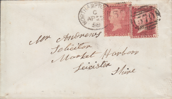 86148 - 1858 NORTHAMPTON SPOON (ORIGINAL)(RA106) ON COVER. Envelope