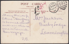 86159 - 1904 UNPAID MAIL MALVERN TO LEAMINGTON. Post card Malvern to Leamington postage unpaid