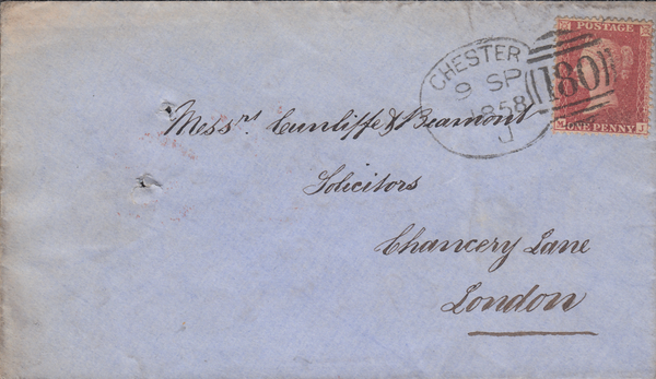 86174 - CHESTER SPOON (RA32) ON COVER. 1858 envelope slight ageing ...