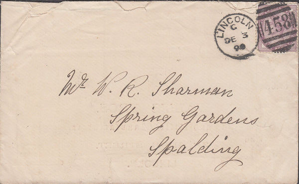 86219 - ADVERTISING/LINCOLNSHIRE. 1890 envelope Lincoln to...