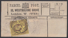86226 - PARCEL POST LABEL. 1895 label 52, WESTBOURNE GROVE...