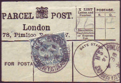86426 - PARCEL POST LABEL. 1914 label London, 78 Pimlico R...