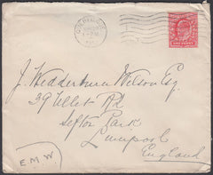 86461 - 1910 MAIL CANADA TO UK USING GB STAMP. Envelope Quebec to Liver...