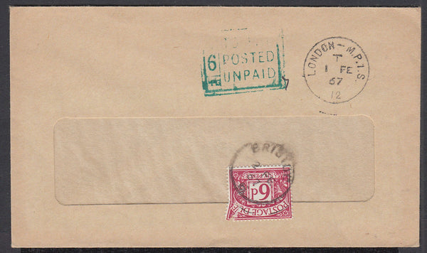 86504 - 1967 UNDERPAID MAIL. Window envelope cancelled LON...