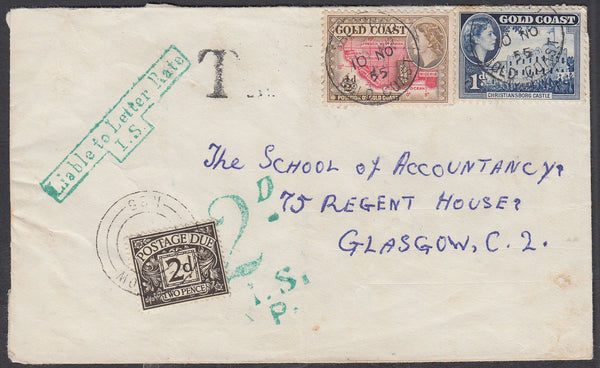 86528 - 1955 UNDERPAID MAIL GOLD COAST TO GLASGOW. Envelope Gold C...