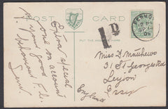 86605 - 1909 IRELAND/UNDERPAID POSTCARD FERMOY TO ESSEX. Post card of Blarn...