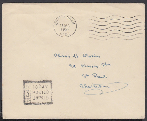 86677 - 1951 envelope used locally in Cheltenham, postage ...