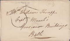 86801 1838 MAIL CLIFTON, BRISTOL TO BATH WITH 'No.1' OVAL RECEIVER'S HAND STAMP OF CLIFTON.