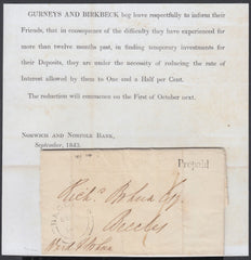86899 - NORFOLK. 1843 letter with fine printed content fro...