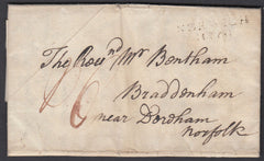 86901 - 1804 NORFOLK/'NORWICH 110' MILEAGE MARK (NK302). Fine letter Norwich to Downham dated 24th...