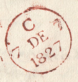 86905 - 1827 CAMBS/'CAMBRIDGE 52' MILEAGE MARK (CB50)/LECTURES ON LITERATURE. 1827 entire Cambridge to London from Marqui...