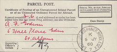 86940 - 1957 MIDDLX/CERTIFICATE OF POSTING RECEIPT. Certificate of Posting receipt can...