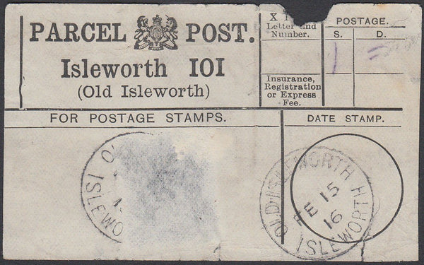 86958 - MIDDLESEX/PARCEL POST LABEL. 1916 label Isleworth ...