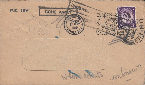 86995 MIDDLESEX. 1959 window envelope from Harrow.