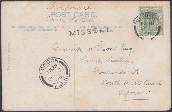 87068 - 1906 MAIL BRIGHTON TO FERNANDO PO. Post card Bright...