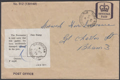 87081 - 1979 "BROKEN PKTS" DATESTAMP. Post office envelope...