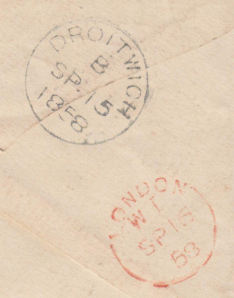 87102 - 1858 DROITWICH SCOTTISH TYPE DATE STAMP.  Envelope D...