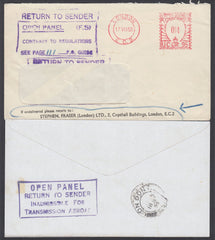87196 - 1956 "OPEN PANEL" CACHET. Window envelope from Lon...