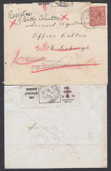 87203 - 1928 OFFICIALLY SEALED LABEL. Envelope Lochee to E...