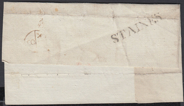 87280 - 1776 MIDDLESEX/'STAINES' HAND STAMP. Large piece Staines to London (filing folds) with...