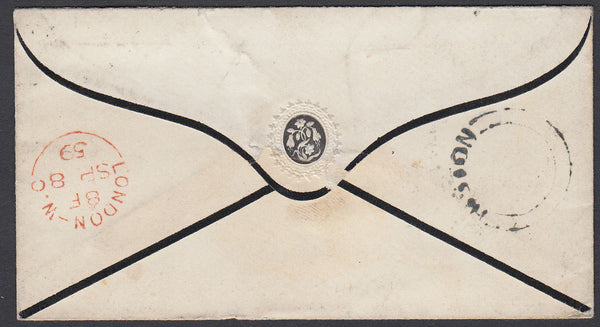 87315 - 1859 CAMBS/'HISTON' UDC. Fine mourning envelope Cambridge to London ...