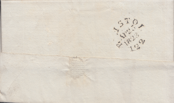 87408 1823 MAIL BRISTOL TO LUDLOW WITH 'BRISTOL/122' CIRCULAR DATED MILEAGE MARK (BS85).