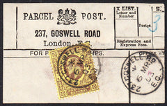 87420 - PARCEL POST LABEL. 1903 label 237, GOSWELL ROAD Lo...